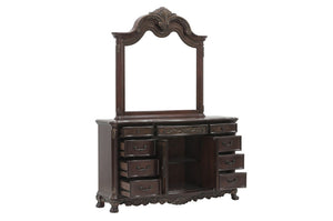 English Elm Queen Sleigh Bed Five Piece Suite Cherry Burl Veneer Traditional Bedroom Collection B011S04571