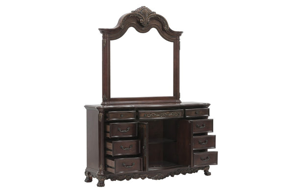 English Elm Queen Sleigh Bed Five Piece Suite Cherry Burl Veneer Traditional Bedroom Collection B011S04571