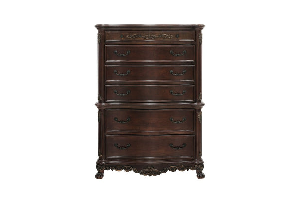 English Elm Queen Sleigh Bed Five Piece Suite Cherry Burl Veneer Traditional Bedroom Collection B011S04571