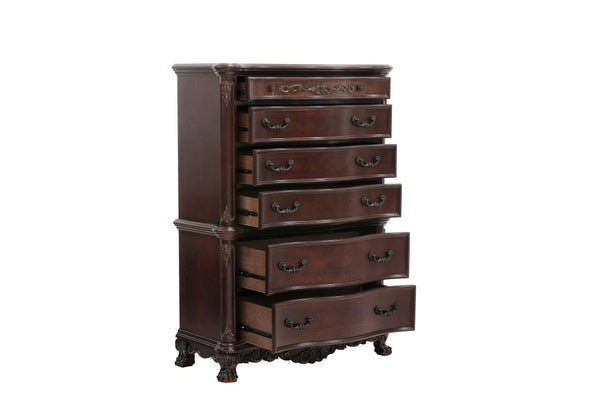 English Elm Queen Sleigh Bed Five Piece Suite Cherry Burl Veneer Traditional Bedroom Collection B011S04571