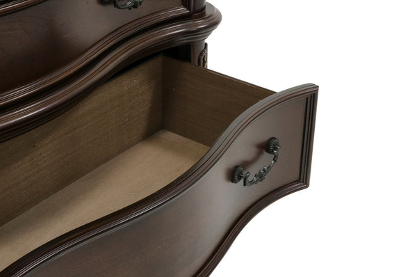 English Elm Queen Sleigh Bed Five Piece Suite Cherry Burl Veneer Traditional Bedroom Collection B011S04571