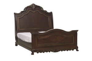 English Elm Queen Sleigh Bed Five Piece Suite Cherry Burl Veneer Traditional Bedroom Collection B011S04571