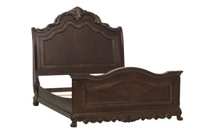 English Elm Queen Sleigh Bed Five Piece Suite Cherry Burl Veneer Traditional Bedroom Collection B011S04571