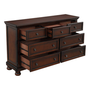English Elm Queen Bedroom Set with Storage Footboard Dresser Chest Nightstand in Brown Cherry B011S04577