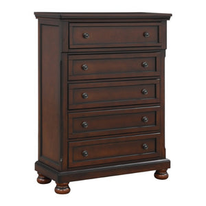 English Elm Queen Bedroom Set with Storage Footboard Dresser Chest Nightstand in Brown Cherry B011S04577