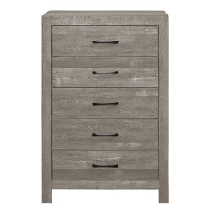 English Elm Queen Bedroom Set 5 Piece Gray Wood Grain Finish with Industrial Bar Pulls B011S04599
