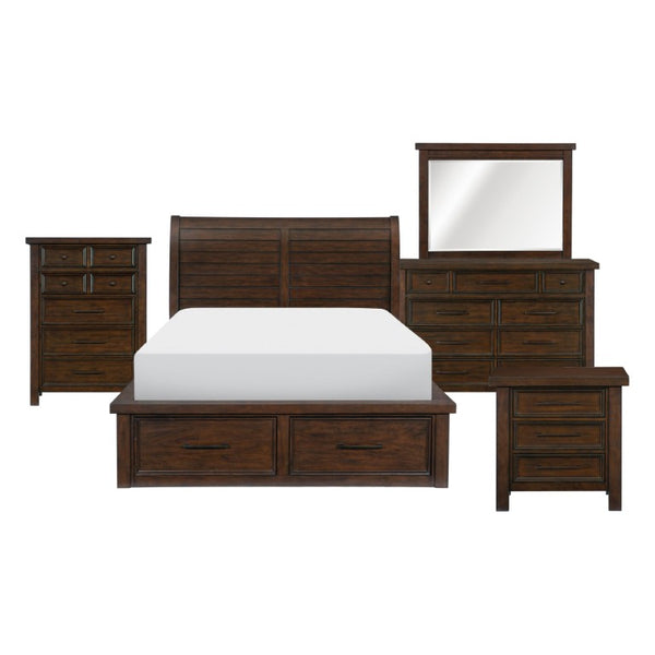 English Elm California King Sleigh Bed Set Mango Veneer Warm Brown 5 Piece Transitional Suite B011S04606