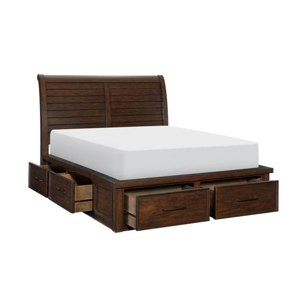 English Elm California King Sleigh Bed Set Mango Veneer Warm Brown 5 Piece Transitional Suite B011S04606