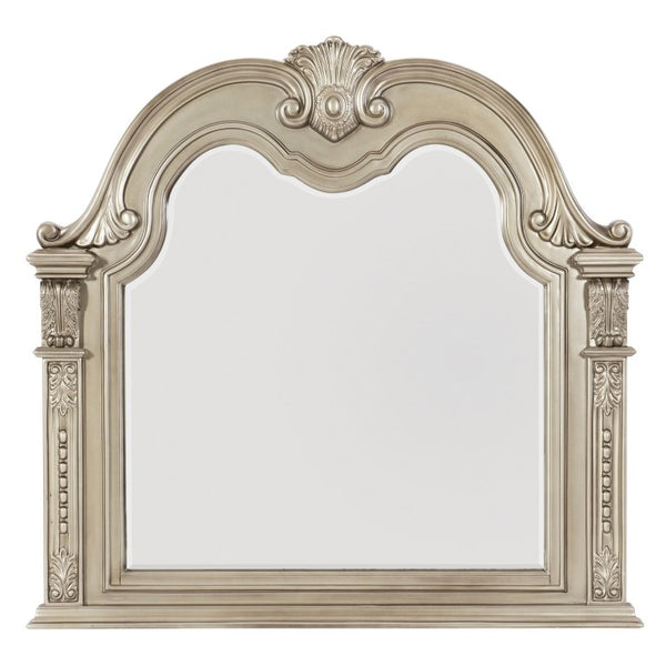English Elm Queen Sleigh Bedroom Set with Marble Tops Carved Molding and Silver Birch Veneer B011S04611