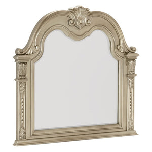 English Elm Queen Sleigh Bedroom Set with Marble Tops Carved Molding and Silver Birch Veneer B011S04611