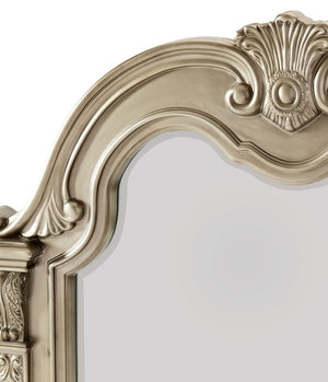 English Elm Queen Sleigh Bedroom Set with Marble Tops Carved Molding and Silver Birch Veneer B011S04611