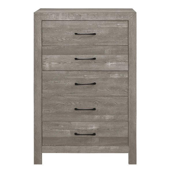 English Elm Eastern King 5 Piece Bedroom Set Rustic Brown Faux Wood Panel Bed with Storage B011S04614
