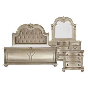 English Elm Eastern King Sleigh Bed Set with Hand Carved Details Dark Cherry Formal Suite B011S04631