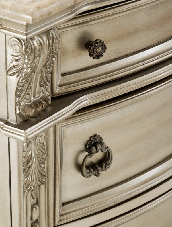 English Elm California King Sleigh Bed Set with Hand Carved Dark Cherry Dresser Mirror and Nightstand B011S04633
