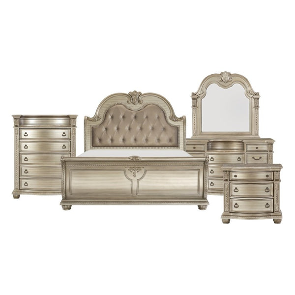 English Elm Queen Sleigh Bed Set Five Piece Old World Carved Cherry Bedroom Collection B011S04636
