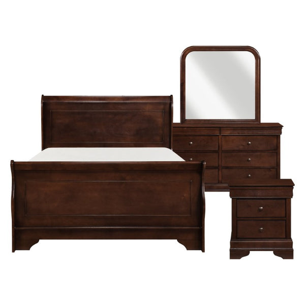 English Elm Twin Sleigh Bed Four Piece Set Louis Philippe Style Okume Veneer Dark Cherry Finish B011S04645