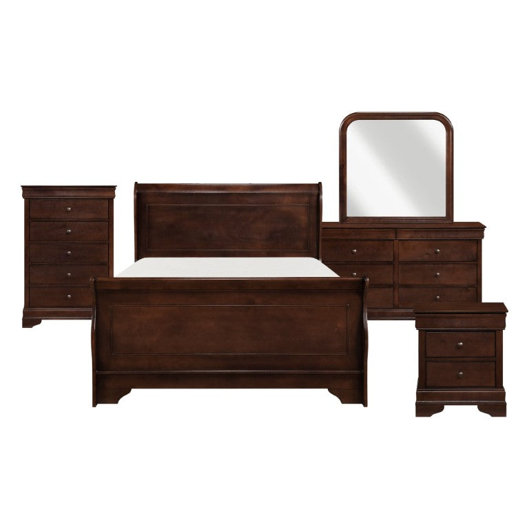 English Elm Twin Louis Philippe Bedroom Set with Okume Veneer and Dark Cherry Wood Finish B011S04646