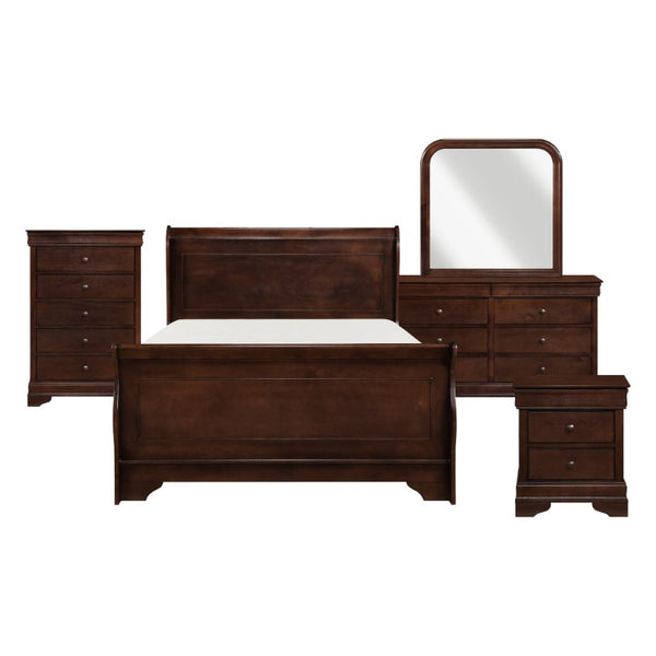 English Elm Twin Louis Philippe Bedroom Set with Okume Veneer and Dark Cherry Wood Finish B011S04646