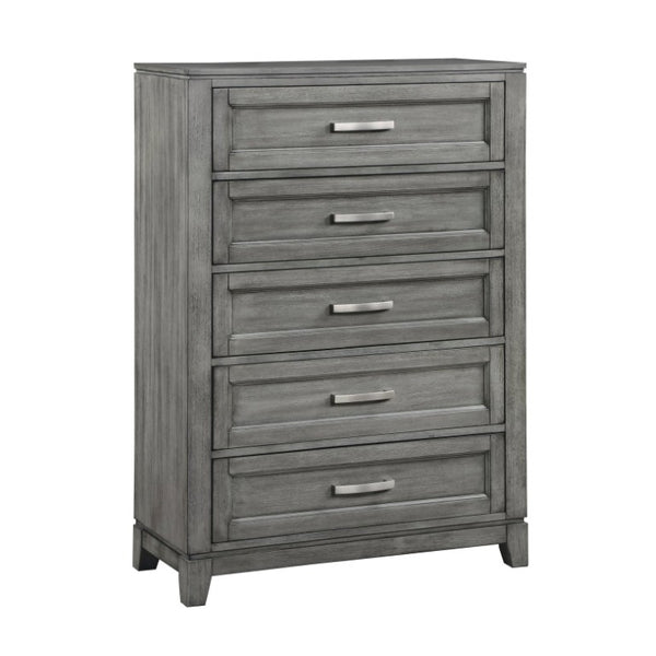 English Elm California King 5 Piece Bedroom Set Gray Okume Veneer Transitional Rustic Collection B011S04650