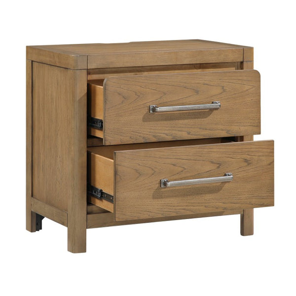 English Elm California King Hickory Veneer Bedroom Set with Storage Bed Dresser Mirror Nightstand B011S04667