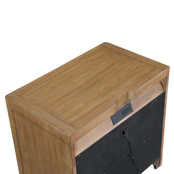 English Elm California King Hickory Veneer Bedroom Set with Storage Bed Dresser Mirror Nightstand B011S04667