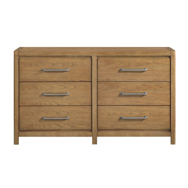 English Elm California King Hickory Veneer Bedroom Set with Storage Bed Dresser Mirror Nightstand B011S04667