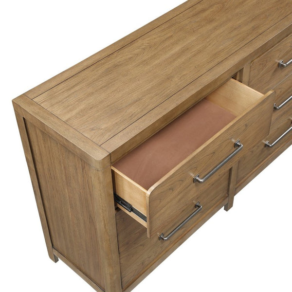 English Elm California King Hickory Veneer Bedroom Set with Storage Bed Dresser Mirror Nightstand B011S04667