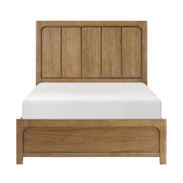 English Elm California King Hickory Veneer Bedroom Set with Storage Bed Dresser Mirror Nightstand B011S04667