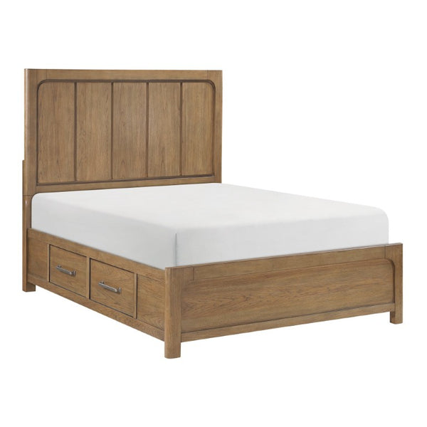 English Elm California King Hickory Veneer Bedroom Set with Storage Bed Dresser Mirror Nightstand B011S04667