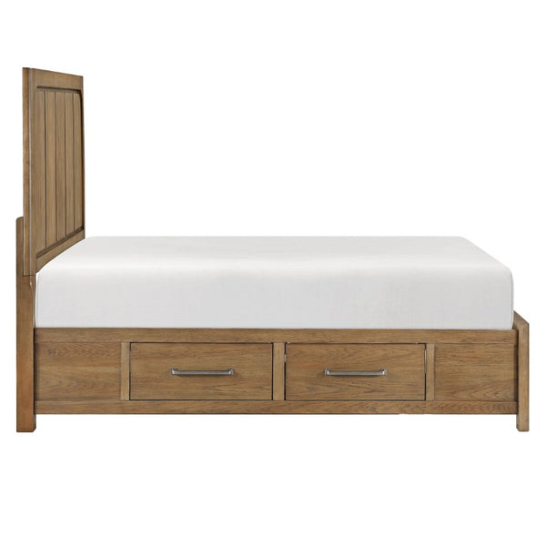 English Elm California King Hickory Veneer Bedroom Set with Storage Bed Dresser Mirror Nightstand B011S04667