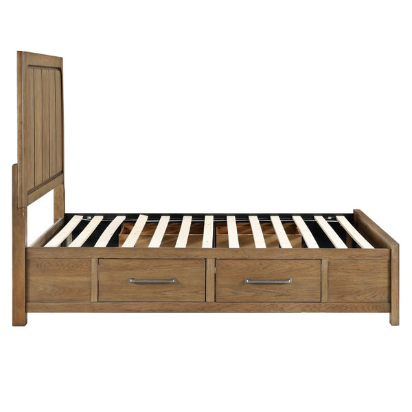 English Elm California King Hickory Veneer Bedroom Set with Storage Bed Dresser Mirror Nightstand B011S04667
