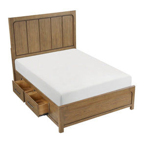 English Elm California King Hickory Veneer Bedroom Set with Storage Bed Dresser Mirror Nightstand B011S04667