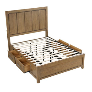 English Elm California King Hickory Veneer Bedroom Set with Storage Bed Dresser Mirror Nightstand B011S04667