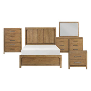 English Elm Queen Bedroom Set Five Piece Hickory Veneer Platform Bed with Dovetail Drawer Storage B011S04670