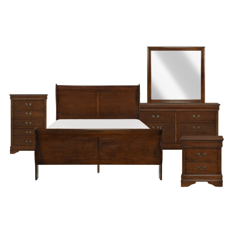 English Elm California King Bedroom Set Louis Philippe Sleigh Bed Cherry Veneer 5 Piece Suite B011S04674