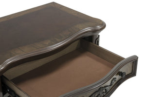 English Elm California King Sleigh Bed Set Cherry Burl Veneer Gold Tipped Traditional 5 Piece B011S04692