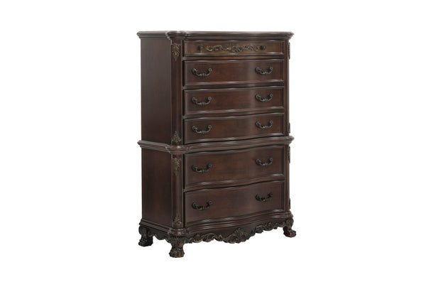 English Elm California King Sleigh Bed Set Cherry Burl Veneer Gold Tipped Traditional 5 Piece B011S04692