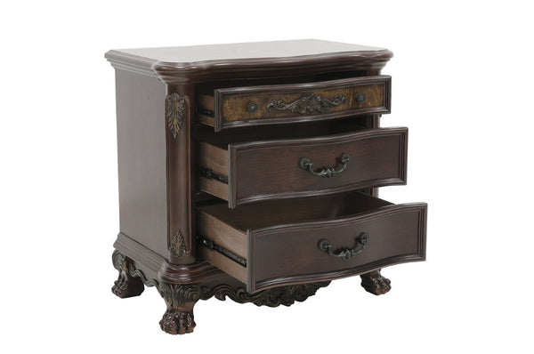English Elm California King Sleigh Bed Set Cherry Burl Veneer Gold Tipped Traditional 5 Piece B011S04692