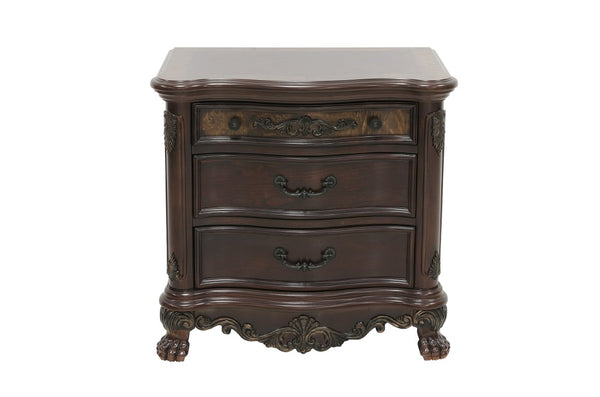 English Elm Queen Sleigh Bed Set Formal Traditional Cherry Finish with Burl Inlay and Gold Detail B011S04693