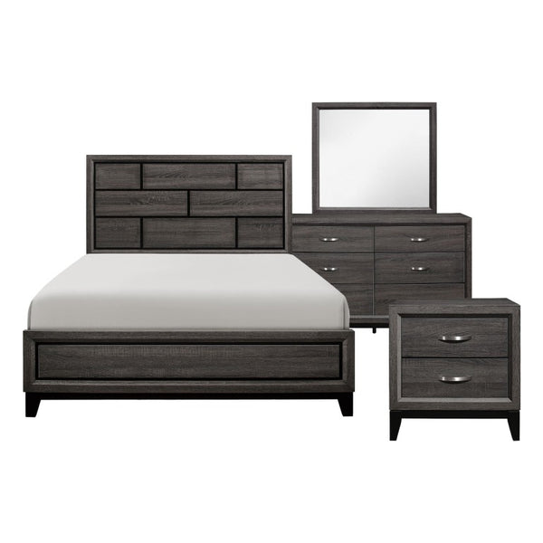 English Elm Twin Bedroom Set with Dresser Mirror and Nightstand in Gray Faux Wood Grain Finish B011S04698