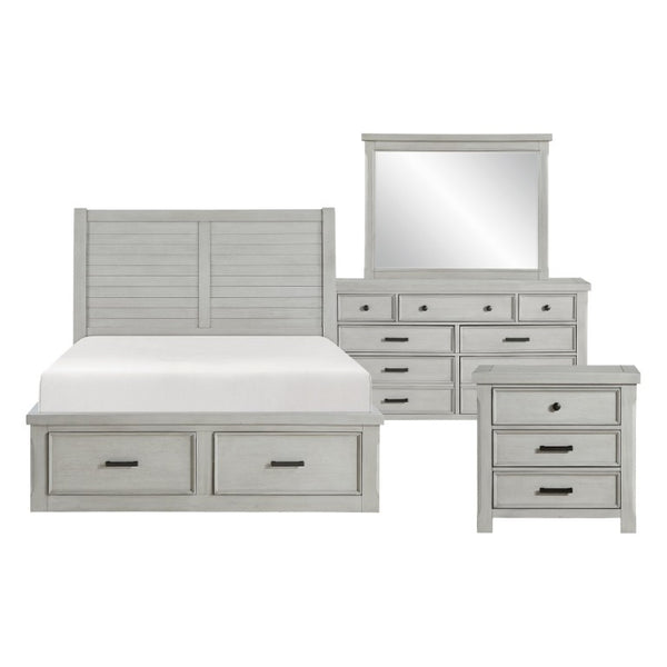 English Elm California King Bedroom Set Acacia Veneer Gray Finish with Storage Drawers and Mirror B011S04708