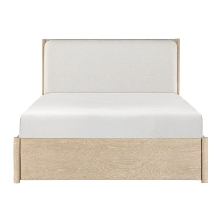 English Elm California King Bedroom Set Five Piece Oak Veneer with Upholstered Headboard and Storage B011S04715