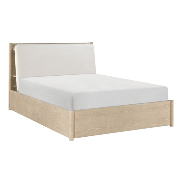 English Elm California King Bedroom Set Five Piece Oak Veneer with Upholstered Headboard and Storage B011S04715