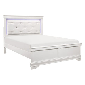 English Elm Queen Bedroom Set 4 Piece White Glam Suite with LED Tufted Headboard and Alligator Panels B011S04719