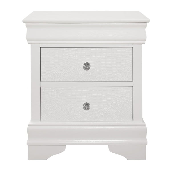 English Elm Queen Bedroom Set 4 Piece White Glam Suite with LED Tufted Headboard and Alligator Panels B011S04719