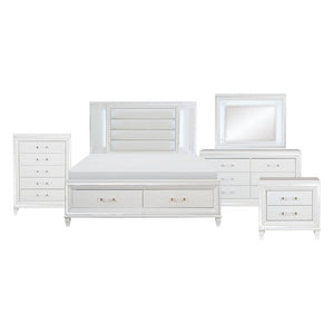 English Elm Queen Glam 5 Piece Bedroom Set LED Lit Faux Leather Headboard Mirrored Accents B011S04736
