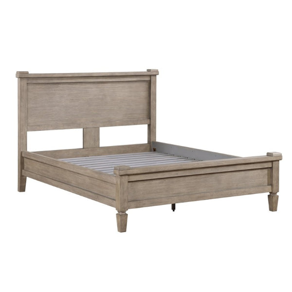 English Elm Eastern King Canopy Bed Set Gray Oak Veneer Five Piece Transitional Bedroom Suite B011S04754