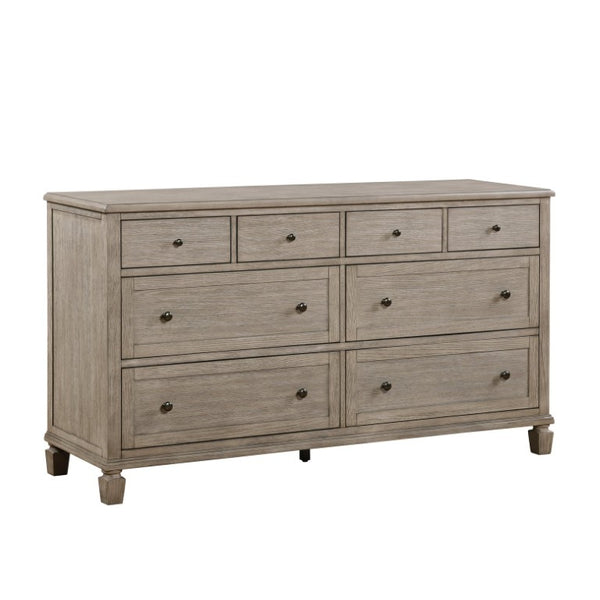 English Elm Eastern King Canopy Bed Set Gray Oak Veneer Five Piece Transitional Bedroom Suite B011S04754