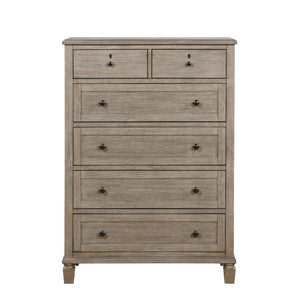 English Elm Eastern King Canopy Bed Set Gray Oak Veneer Five Piece Transitional Bedroom Suite B011S04754