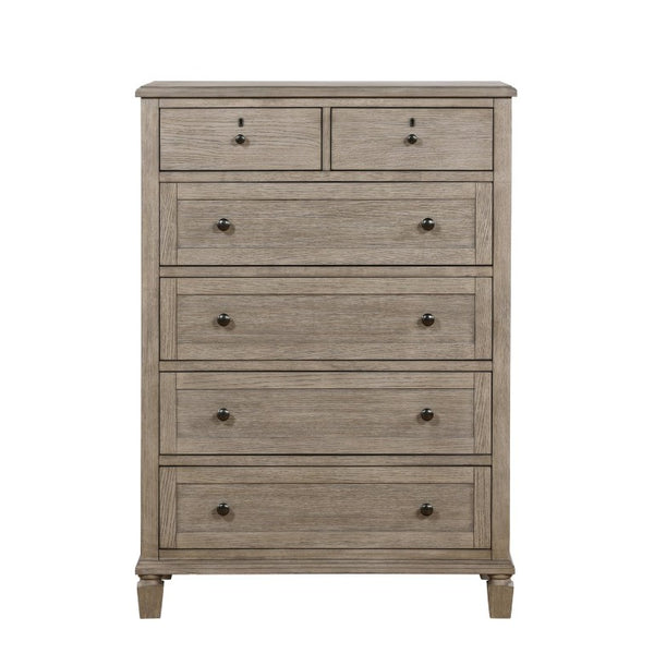 English Elm Eastern King Canopy Bed Set Gray Oak Veneer Five Piece Transitional Bedroom Suite B011S04754